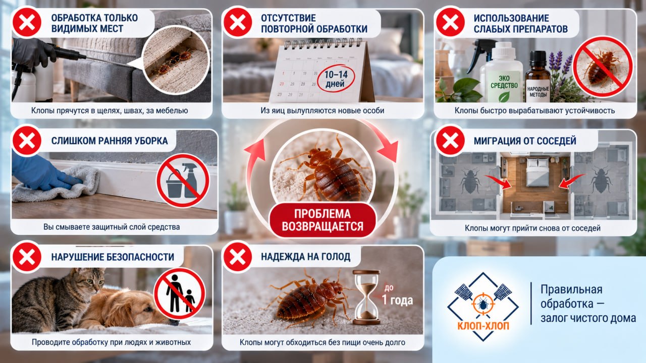 Типичные ошибки, из-за которых клопы возвращаются